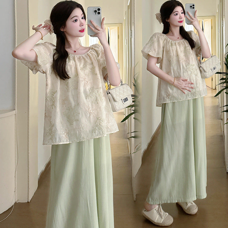Loose Maternity Two-Piece Sweet Top & Pants