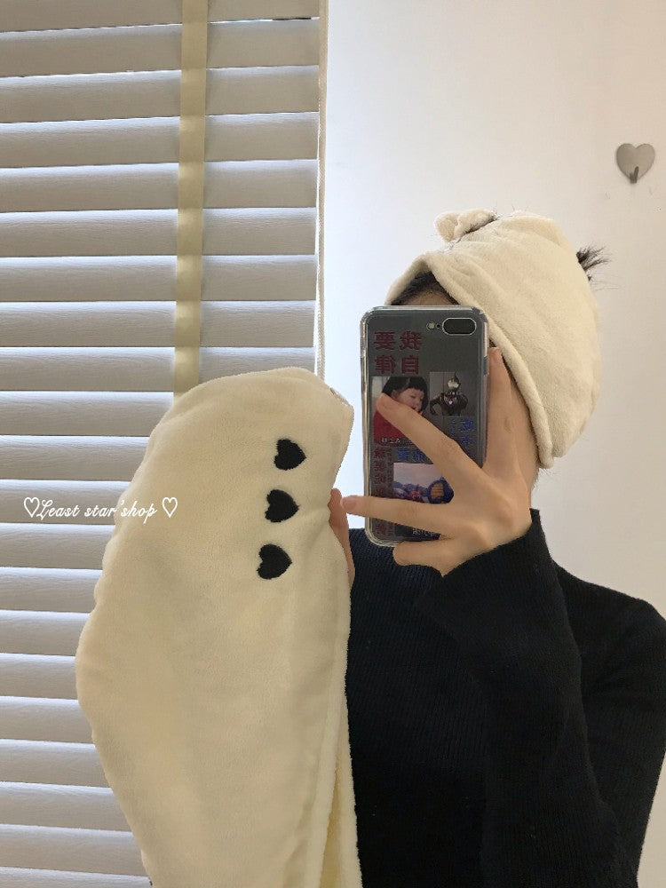 Black Love Embroidered Coral Fleece Hair Drying Towel Cap