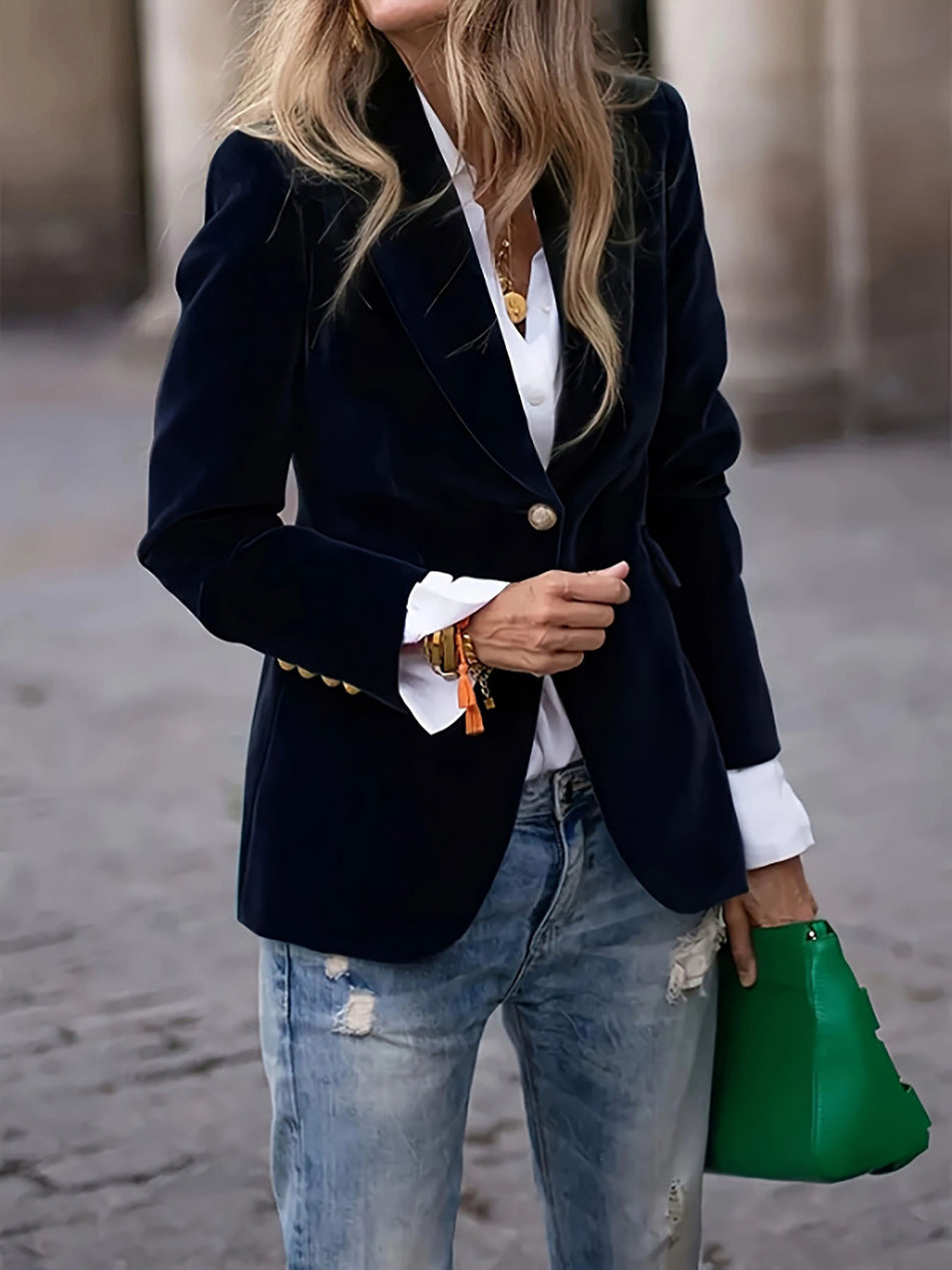 Gold Velvet Elegant Slim Fit Small Suit Jacket for Women Pro