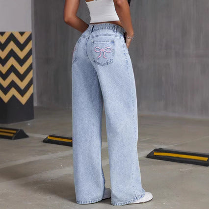 Women’s High Waist Bow Embroidered Jeans
