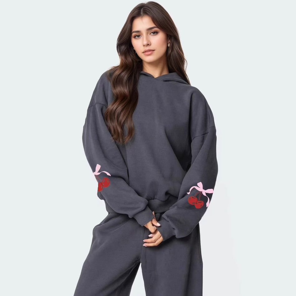 Winter Hooded Printed Loose Pullover Sweatshirt