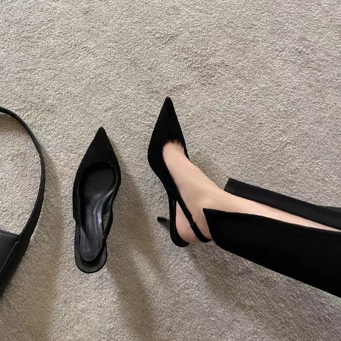 Black Pointed Stiletto Heel Sandals Women