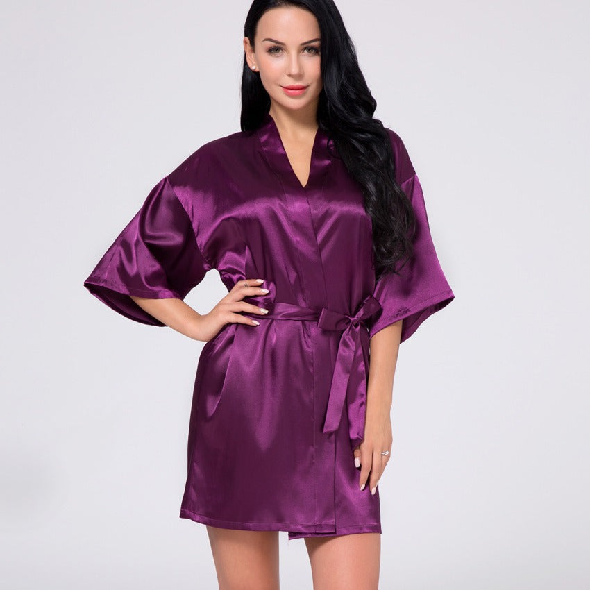 Silky Kimono Bathrobe – Sexy Short Gown for Summer Nights