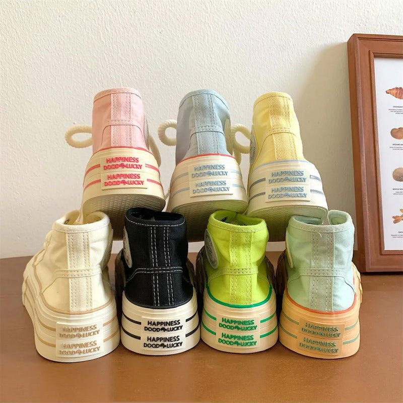 Spring 2025 Thick-Soled White Canvas High-Top Casual Shoes
