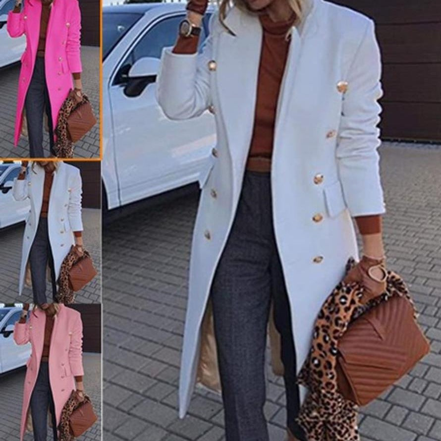 Long Double-Breasted Woolen Coat Women