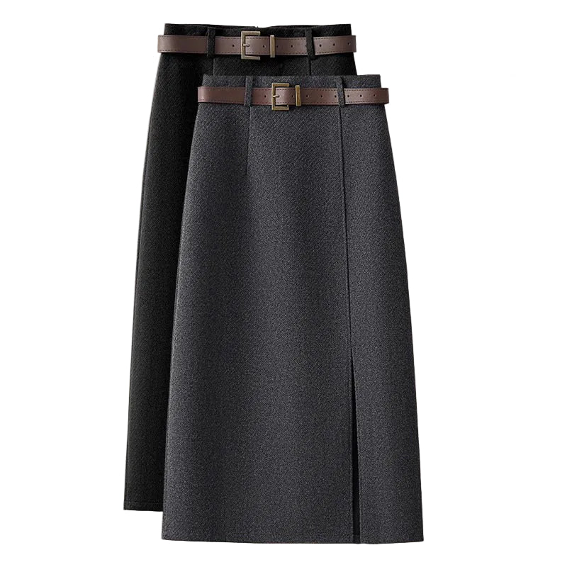 Gray Woolen A-Line Slit Skirt – Autumn Winter 2025