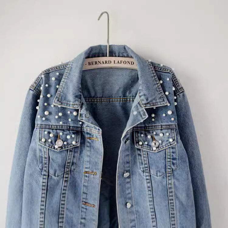 Beaded Diamond Plus-Size Denim Jacket