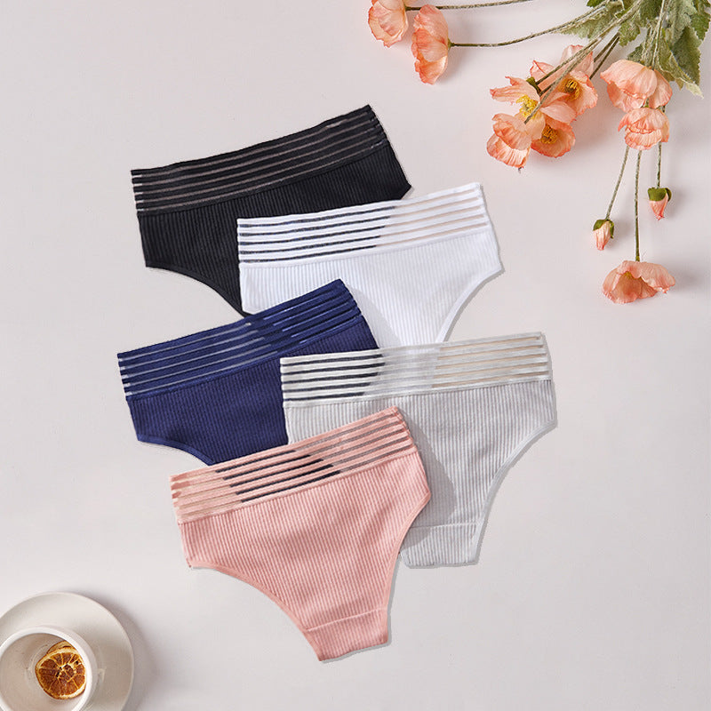 High Waist Mesh Cotton Briefs – Breathable Seamless Underwear