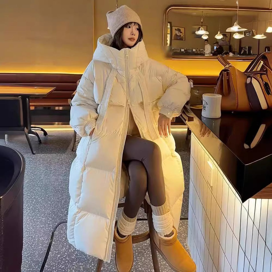 Women’s Long Over-the-Knee White Duck Down Coat