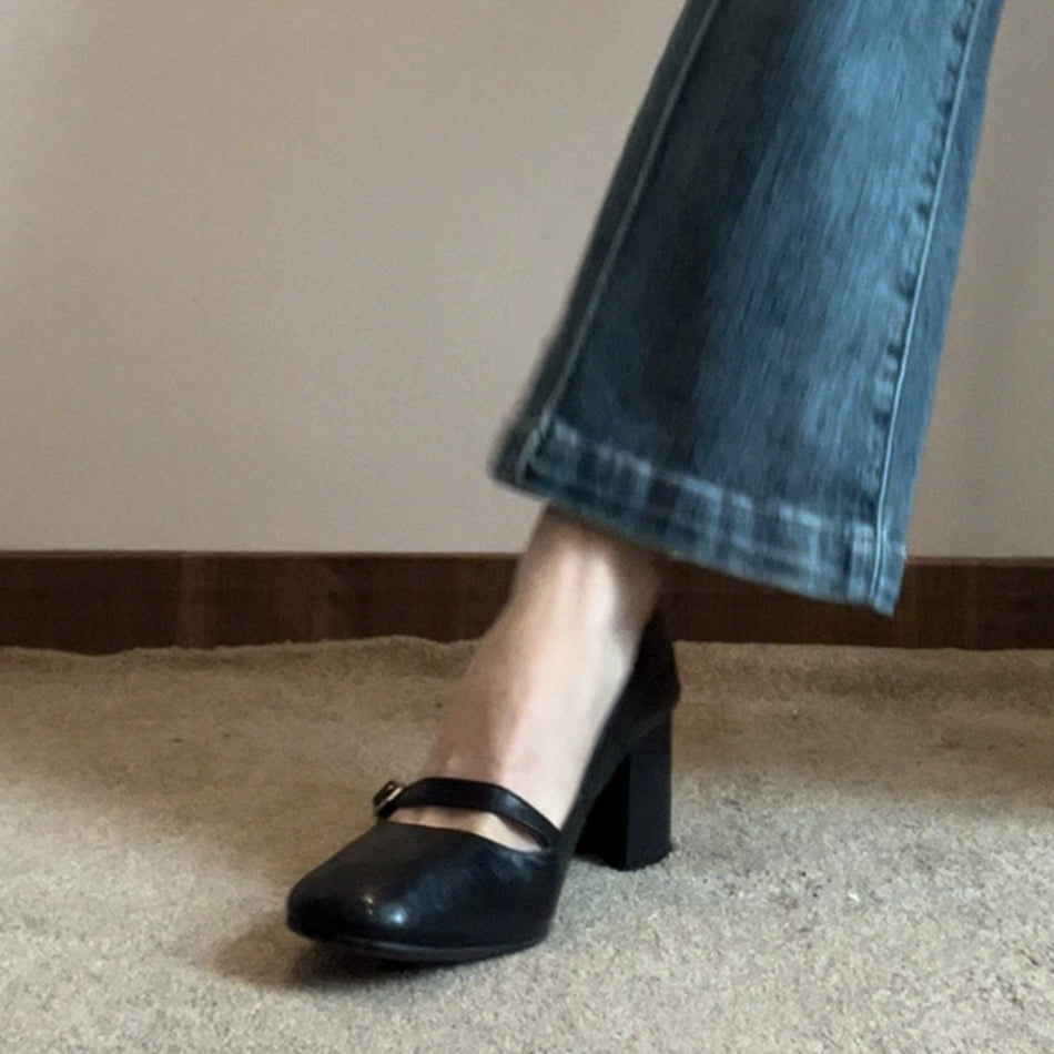 Black Mary Jane Thick-Heel Shoes