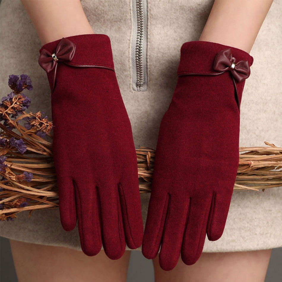 Rabbit Fur Leather Knot Gloves