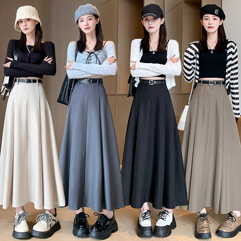 Elegant Pleated Midi Skirt High Waist Autumn Winter