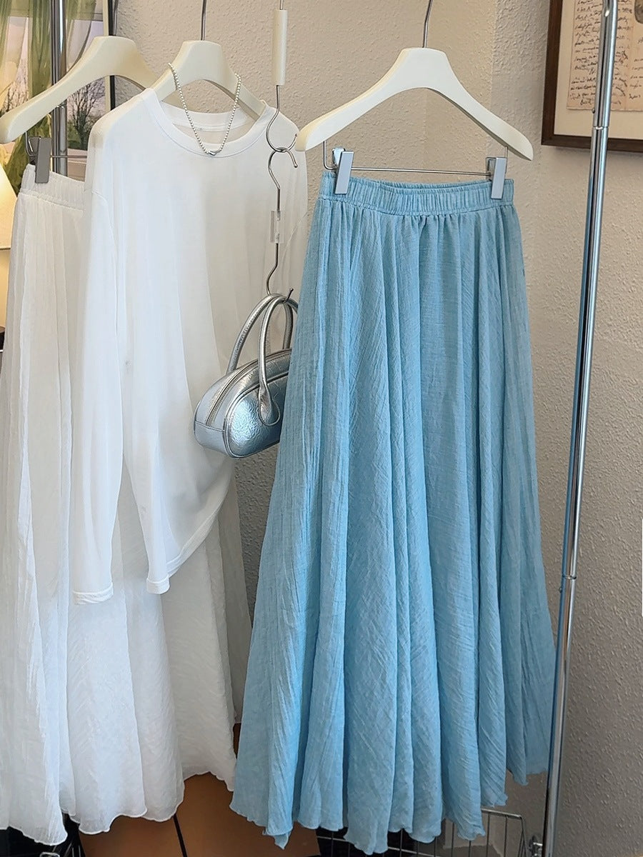 High-Waisted Ice Tencel Texture Pleated A-Line Maxi Skirt