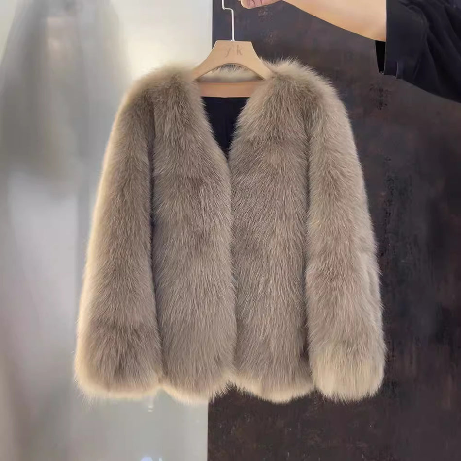Women’s Faux Fox Fur Coat Mid-Length Warm Winter