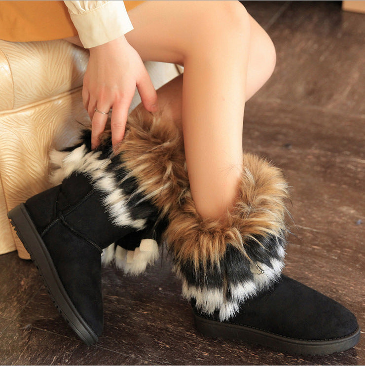 Women’s Mid-Calf Snow Boots with Fox Fur Winter 2025