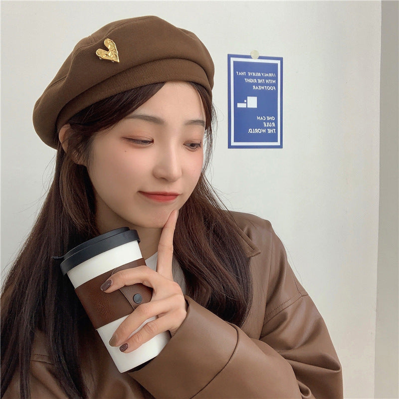 Woolen Heart Beret – Korean Retro Painter Hat