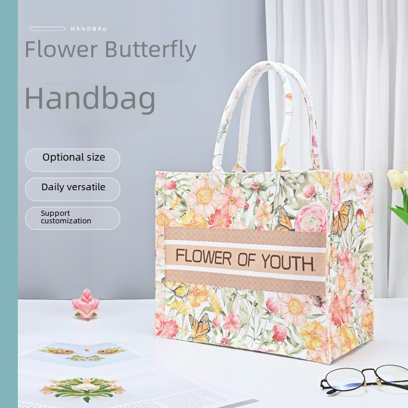 Floral Butterfly Canvas Tote – Large Gift Handbag
