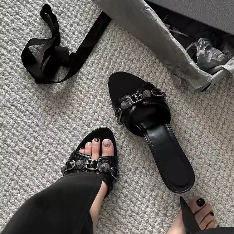 Retro Rivet High-Heeled Sandals