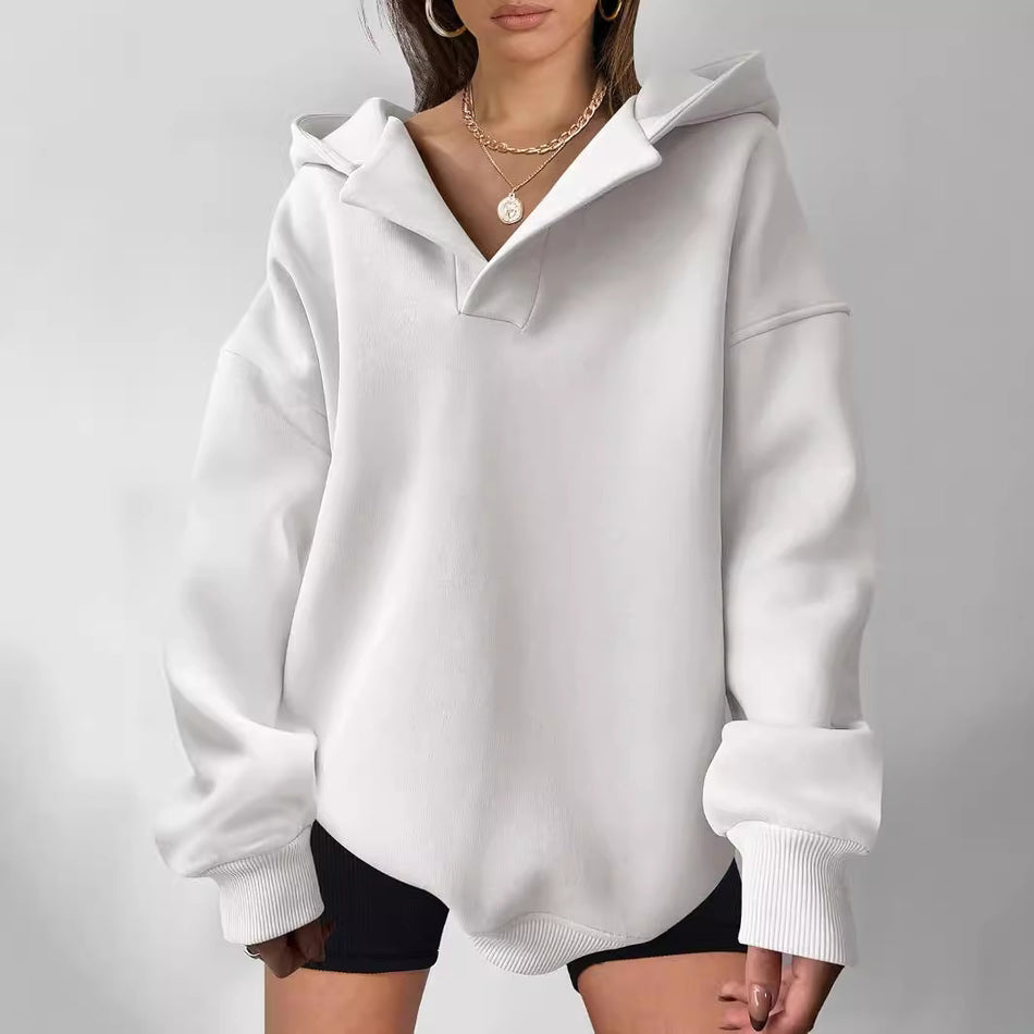 Women’s Solid Color Hoodie – Autumn & Winter Loose Sweatshirt