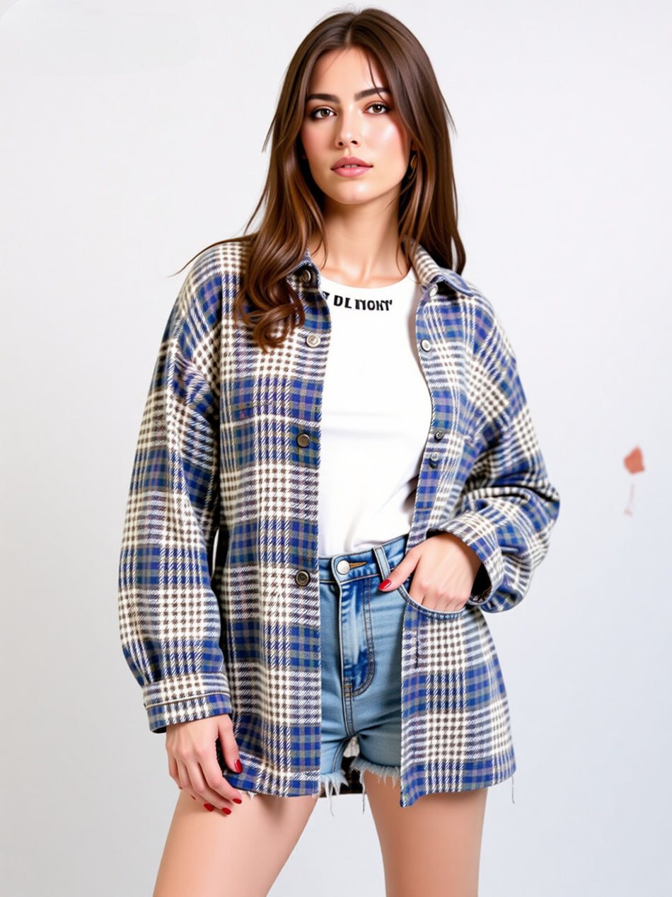 Women's Fall Outfits Flannel Plaid Button Long Shirt Jacket!