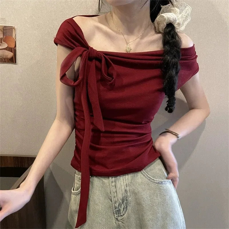 Pure Desire Off-Shoulder Halter Neck T-Shirt – Summer Slim Fit