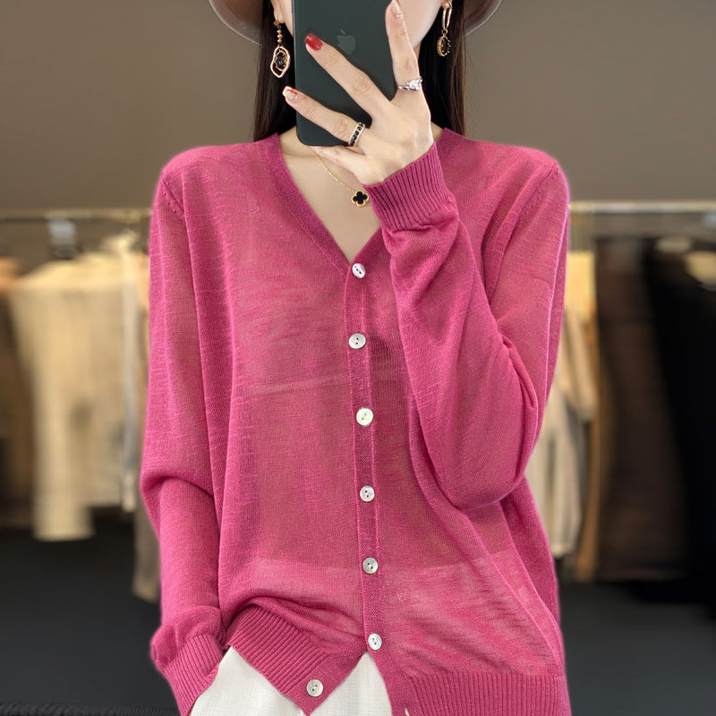 V-Neck Ice Silk Cardigan – Soft Slim Fit Summer Cover