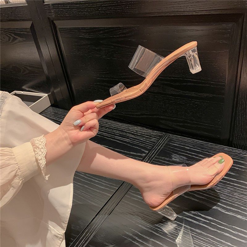 One-Word Transparent Crystal Heels Women