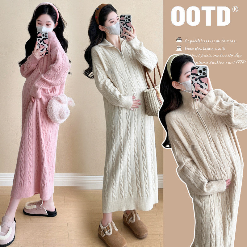 Twist Sweater Dress with Zipper Lapel