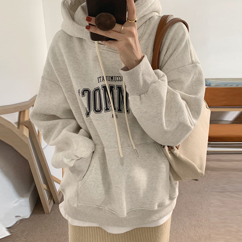 Women’s Korean-Style Fleece-Lined Hooded Sweater