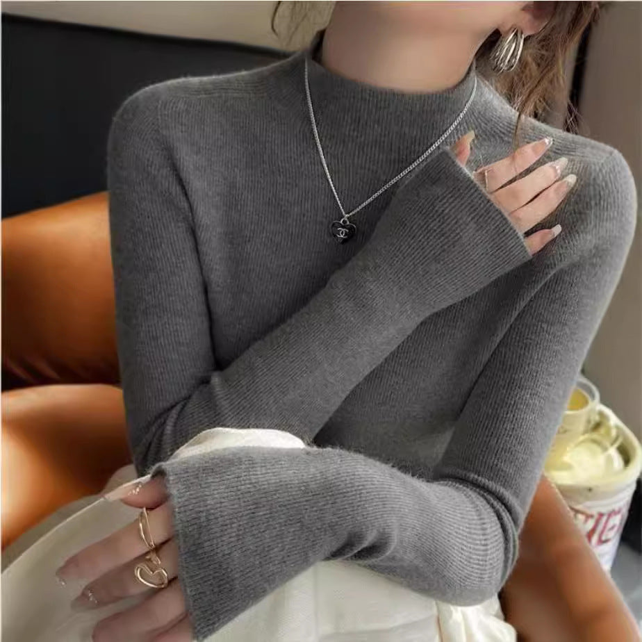 Women’s Half-Turtleneck Faux Wool Sweater – 2025