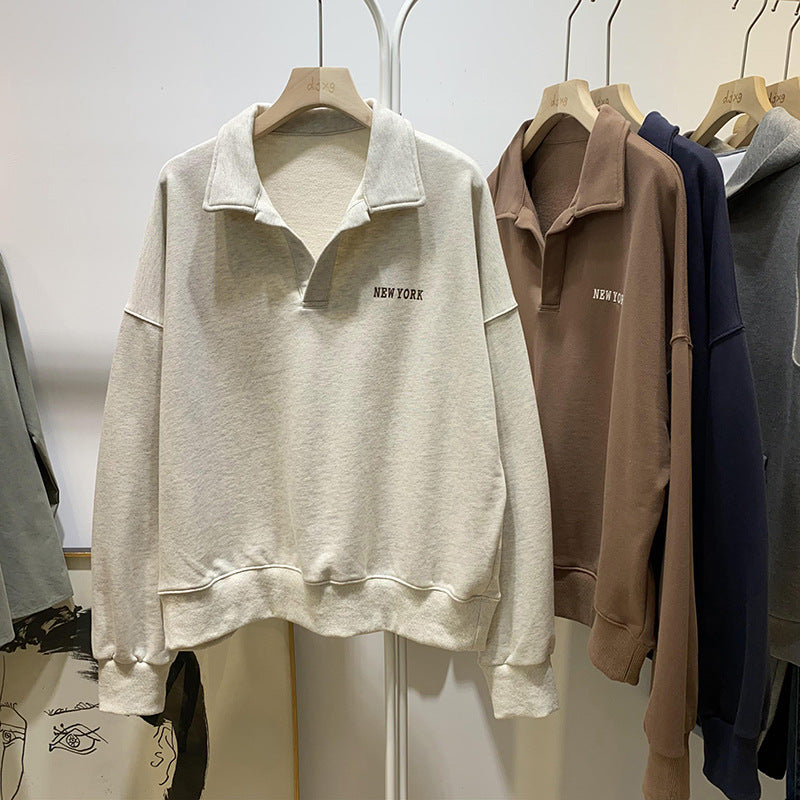 POLO Collar Printed Sweatshirt – Thin Korean Jacket