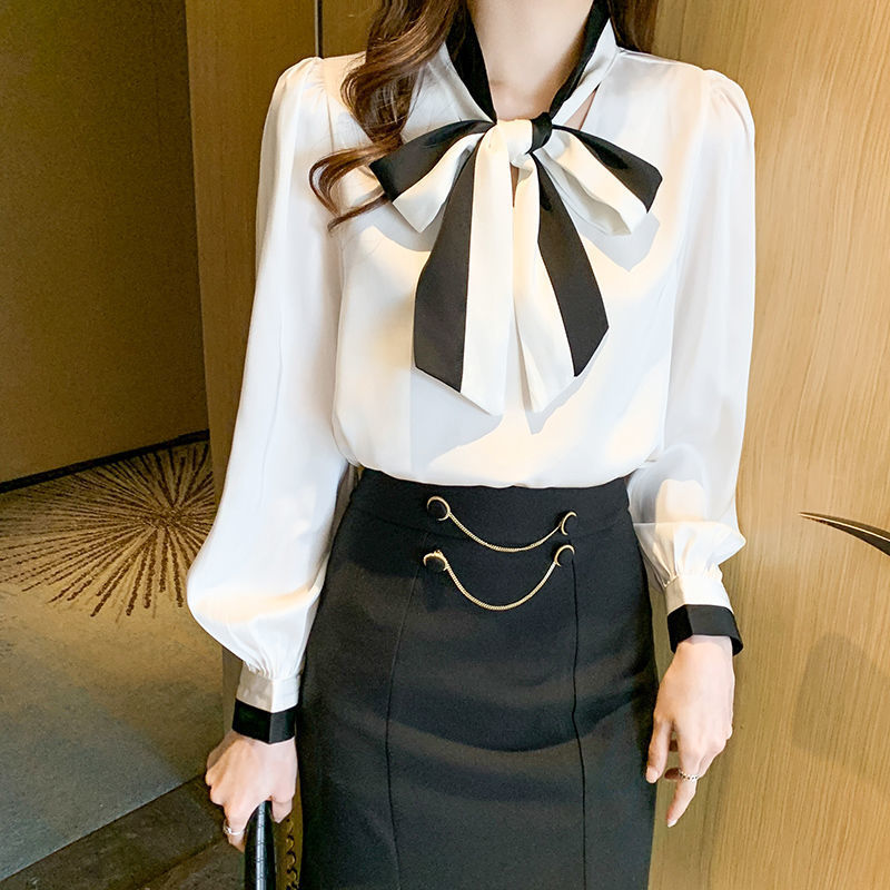 Bow Tie Chiffon Long Sleeve Professional Shirt Women