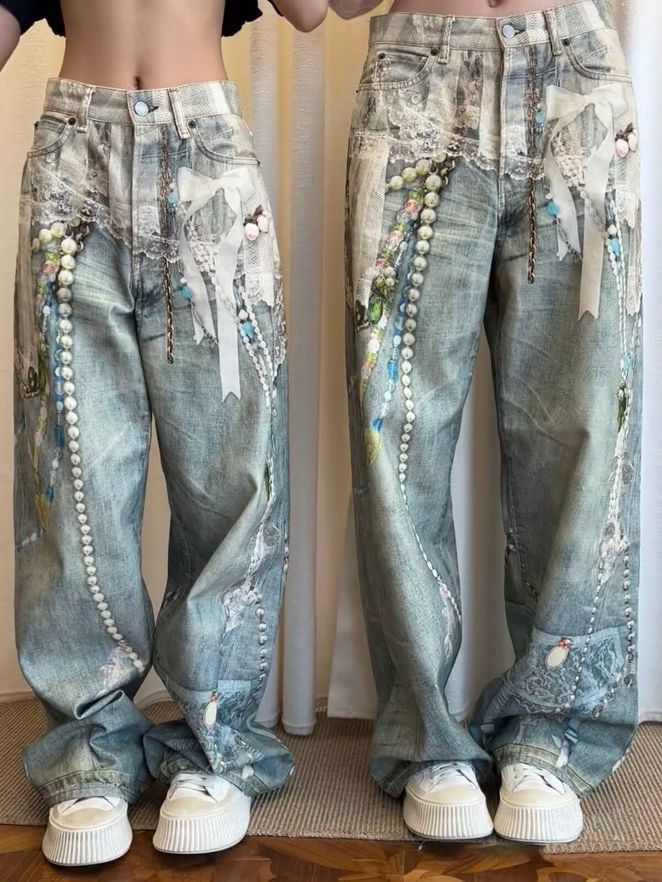 2025 Autumn American High Street Distressed Straight Jeans