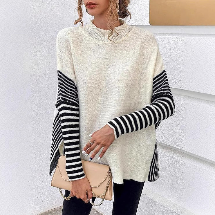 Winter Striped High-Neck Knitted Sweater