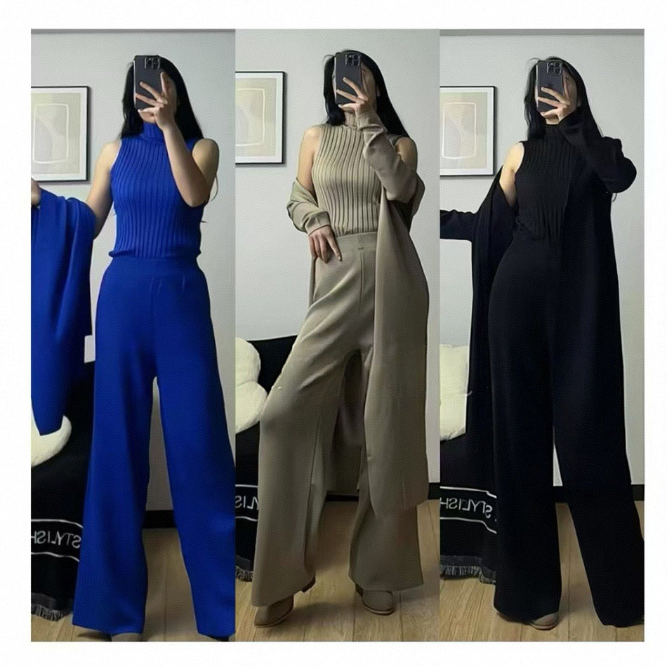 Women’s European Style Knit Three-Piece Casual Suit