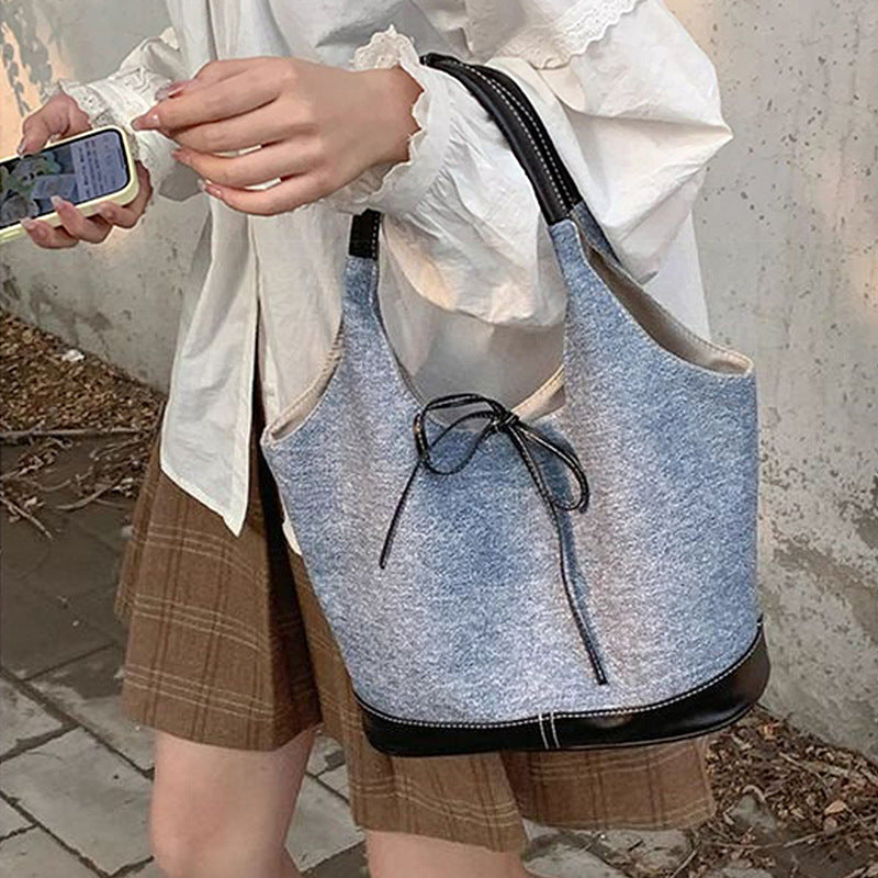Korean Style Denim Canvas Tote Bag for Women