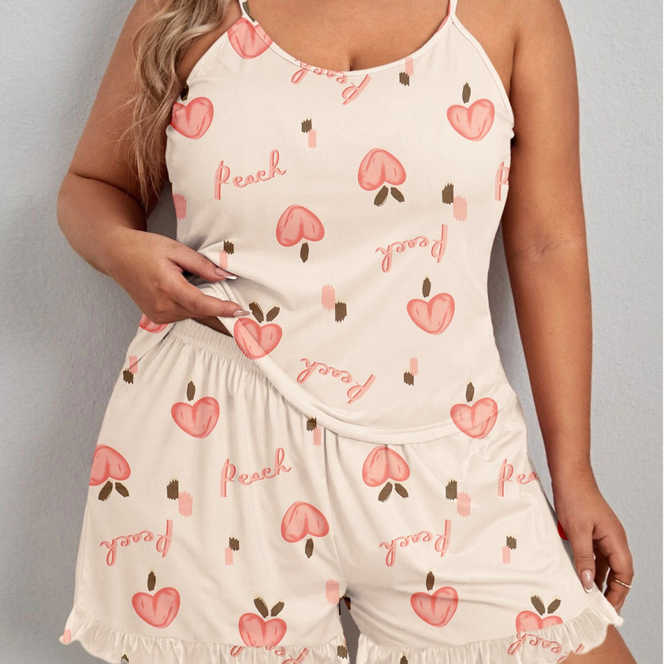 Plus Size Sling Pajamas – Printed Shorts Set