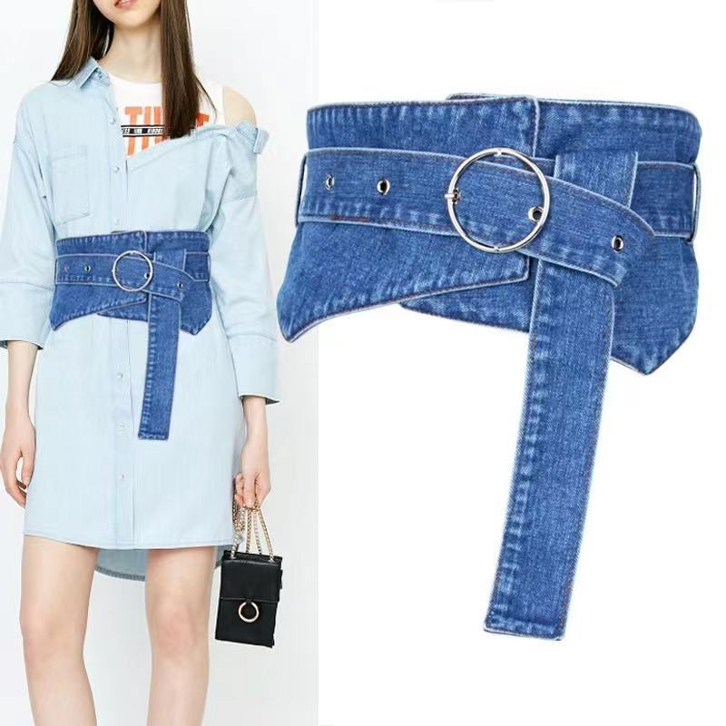 Women's Denim Waist Belt – Wide Decorative Tunic Cincher