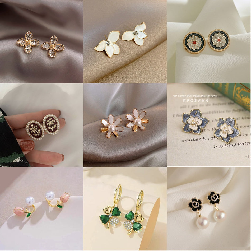 S925 Silver Needle Leaf Rose Pearl Earrings
