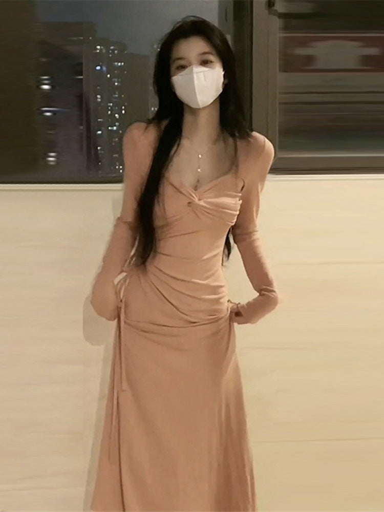 French Style Hip-Hugging Long Sleeve Dress