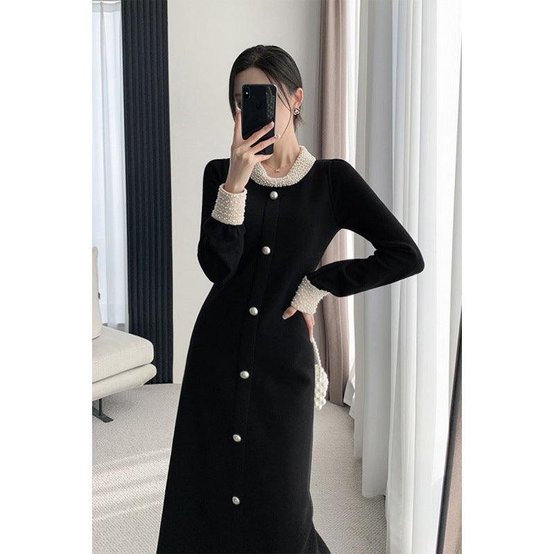 Women’s French Hepburn-Style Long Sweater Dress with Coat