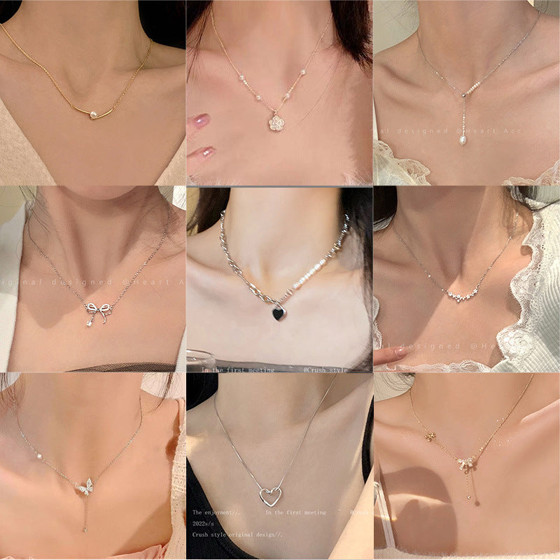 Pearl & Titanium Steel Luxury Clavicle Necklace