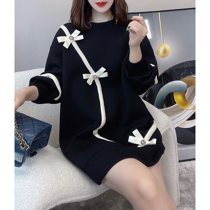 -Winter European Black Sweatshirt Dress