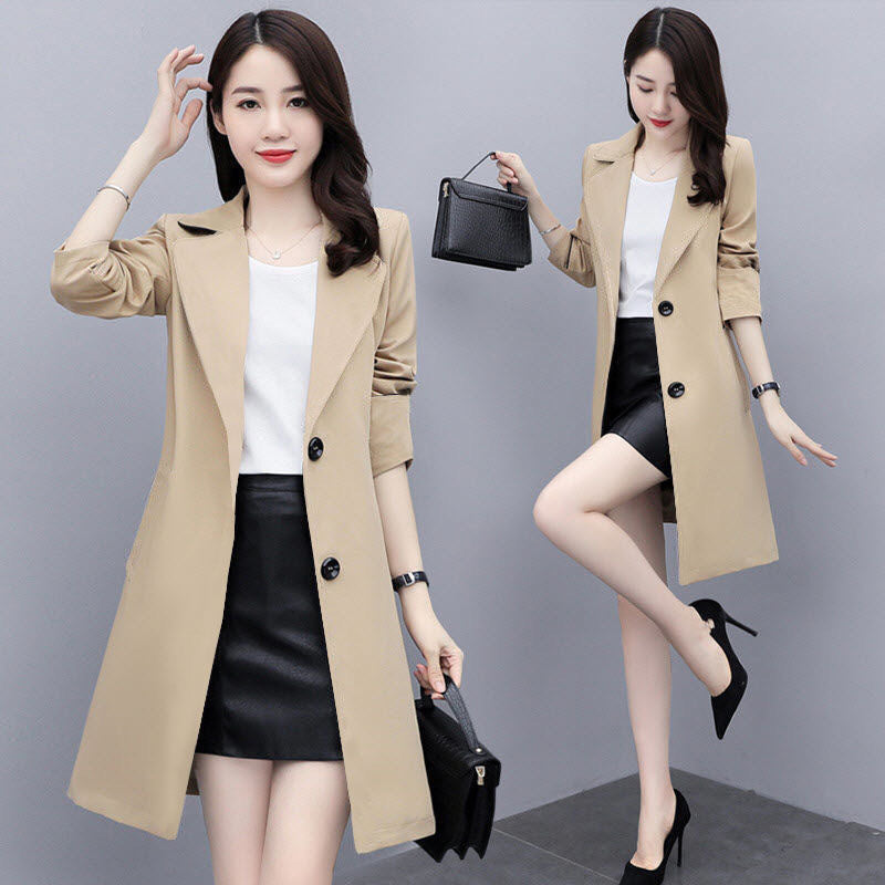 British Style Mid Length Women’s Windbreaker Korean Fit