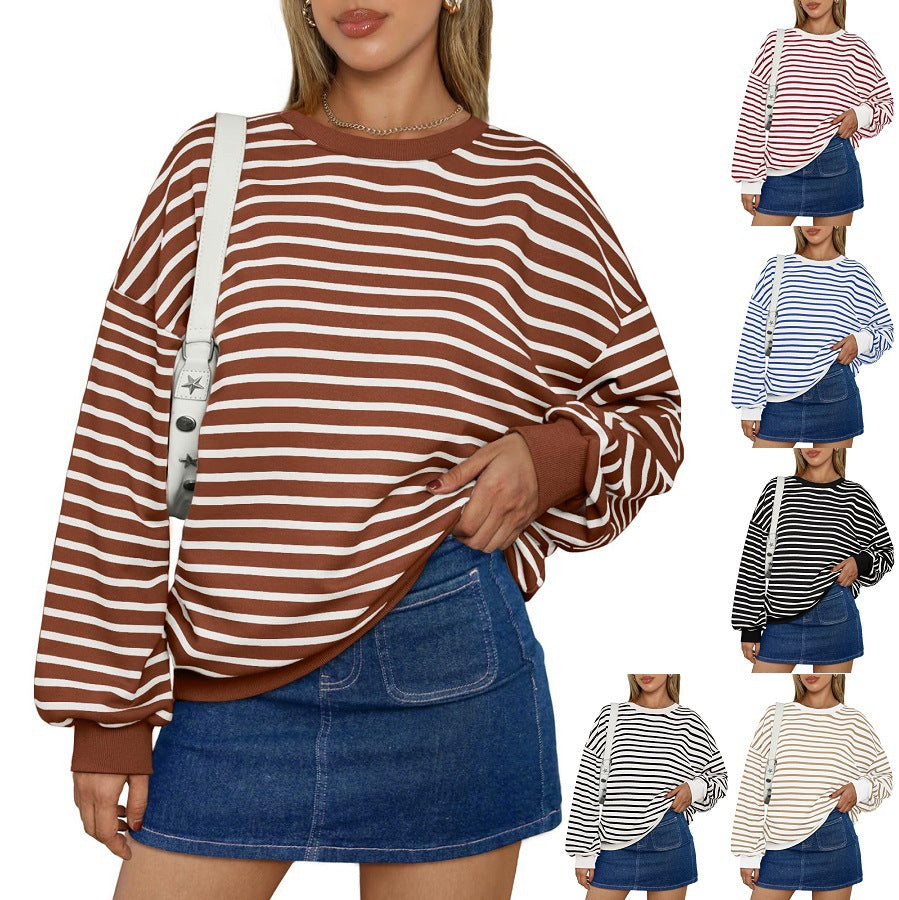 Striped Oversized Round Neck Sweatshirt