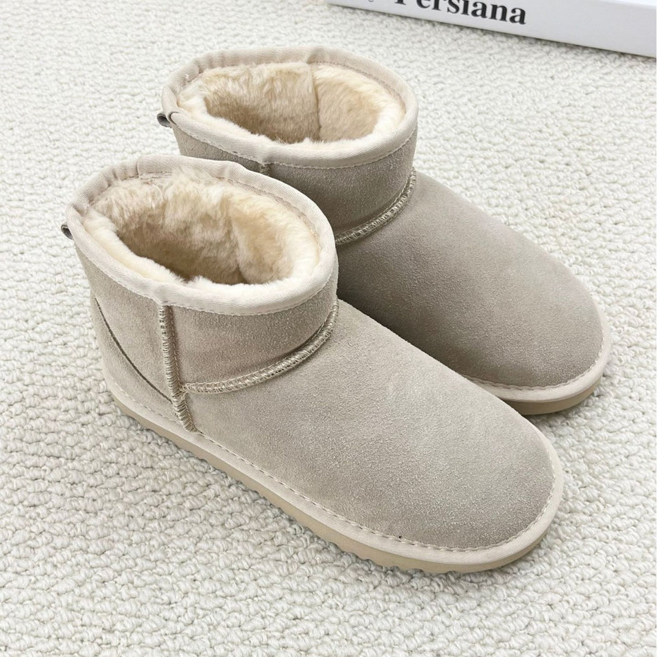Genuine Leather Low-Top Snow Boots for Women – Warm