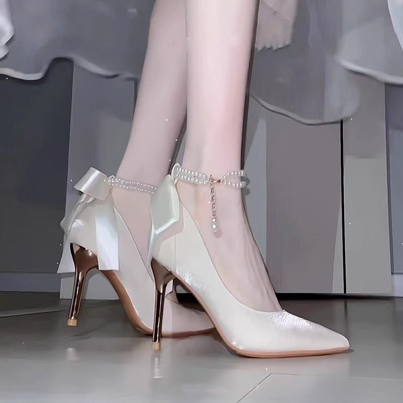 French Satin Wedding High Heels Stiletto Shoes