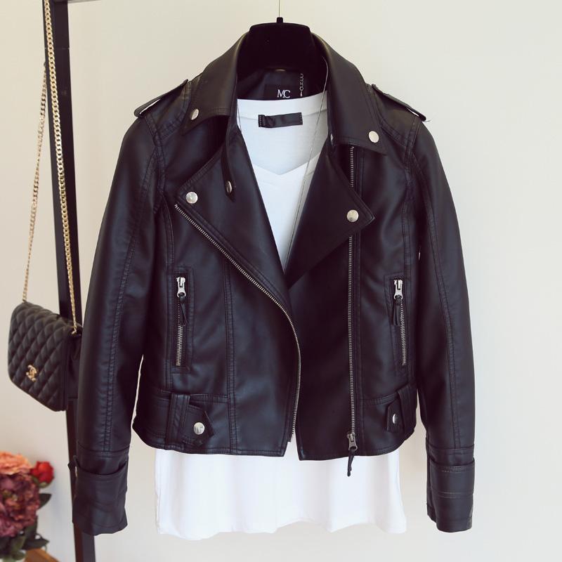 Women Korean Style PU Leather Short Lapel Motorcycle Jackets