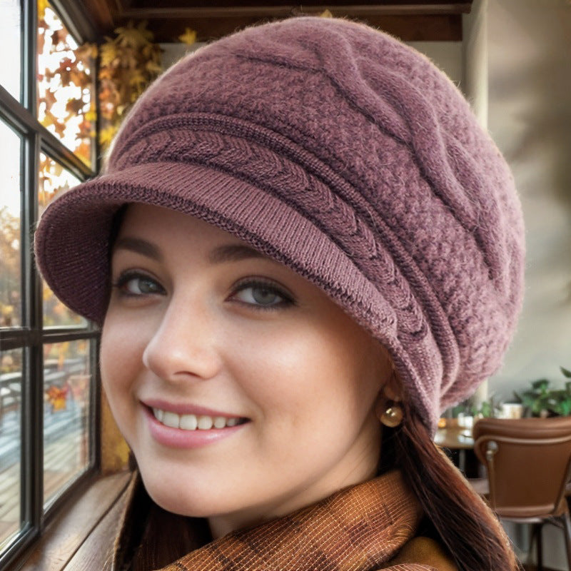 Warm Knitted Beret Hat with Ear Protection