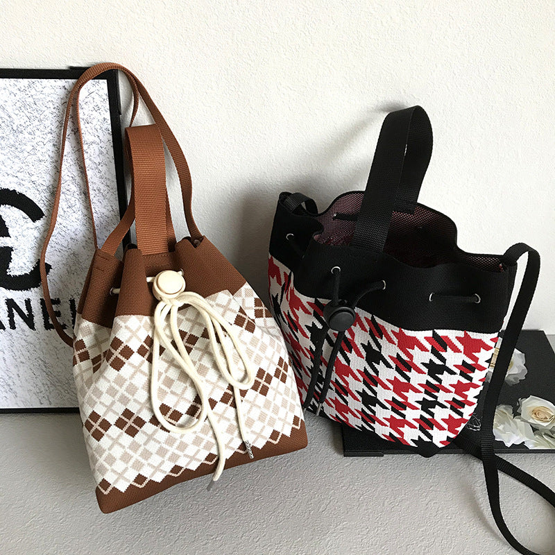 Knitted Drawstring Bucket Bag